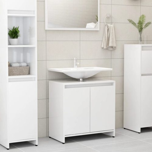 magasfényű fehér forgácslap fürdőszobaszekrény 60 x 33 x 61 cm