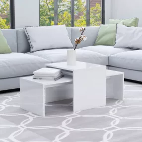  magasfényű fehér szerelt fa dohányzóasztal szett 100x48x40 cm