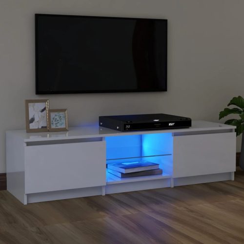 magasfényű fehér TV-szekrény LED lámpákkal 120 x 30 x 35,5 cm