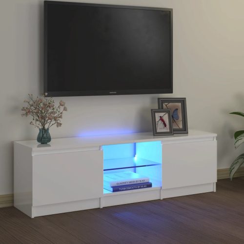 magasfényű fehér TV-szekrény LED lámpákkal 120 x 30 x 35,5 cm