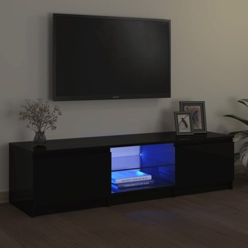  fekete TV-szekrény LED lámpákkal 140 x 40 x 35,5 cm