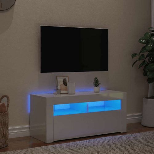 magasfényű fehér TV-szekrény LED lámpákkal 90x35x40 cm