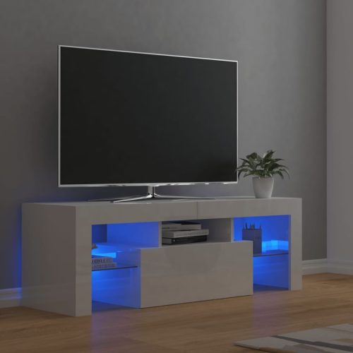 magasfényű fehér TV-szekrény LED-lámpákkal 120 x 35 x 40 cm