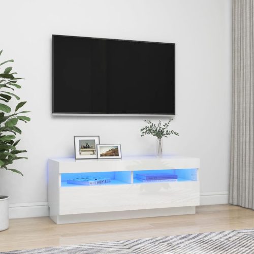  magasfényű fehér TV-szekrény LED-lámpákkal 100 x 35 x 40 cm