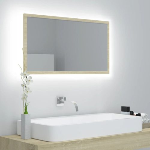 sonoma-tölgy akril LED-es fürdőszobai tükör 80x8,5x37 cm