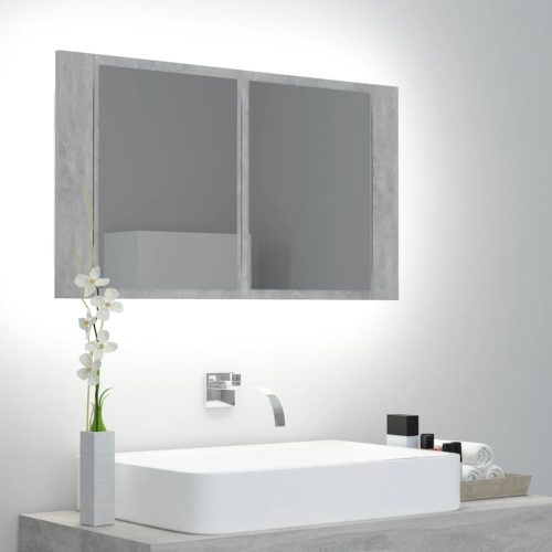 betonszürke akril LED-es tükrös fürdőszobaszekrény 80x12x45 cm