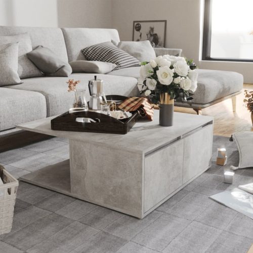 betonszürke szerelt fa dohányzóasztal 80 x 80 x 31 cm