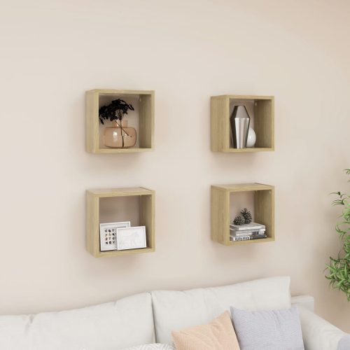 4 db sonoma tölgy színű szerelt fa fali kockapolc 26x15x26 cm