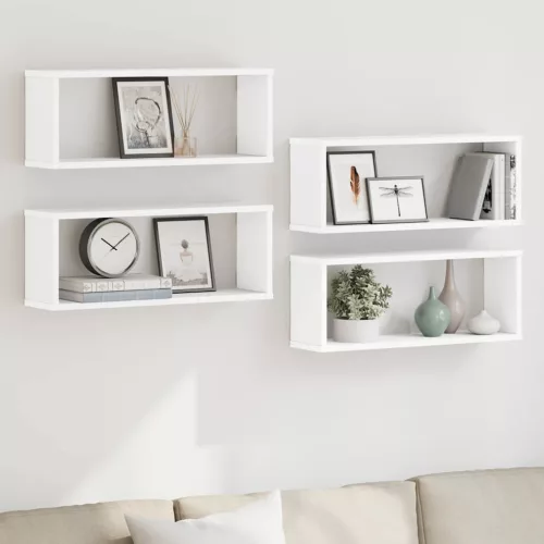 4 db fehér szerelt fa négyszögű fali polc 60 x 15 x 23 cm