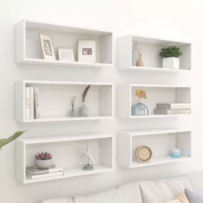   6 db fehér szerelt fa négyszögű fali polc 60 x 15 x 23 cm