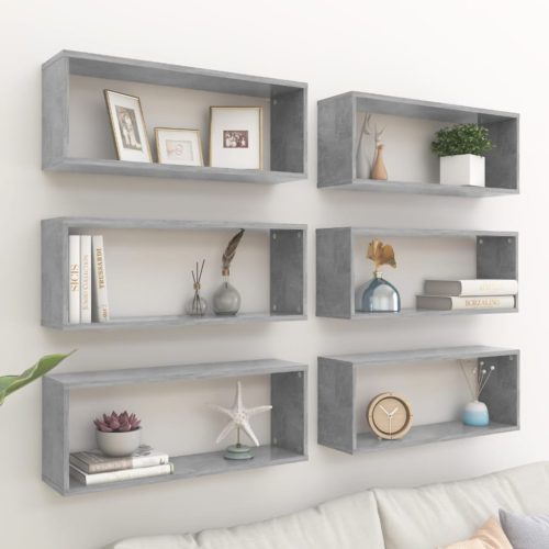 6 db betonszürke szerelt fa négyszögű fali polc 60 x 15 x 23 cm