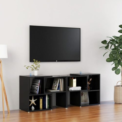  magasfényű fekete forgácslap TV-szekrény 104 x 30 x 52 cm