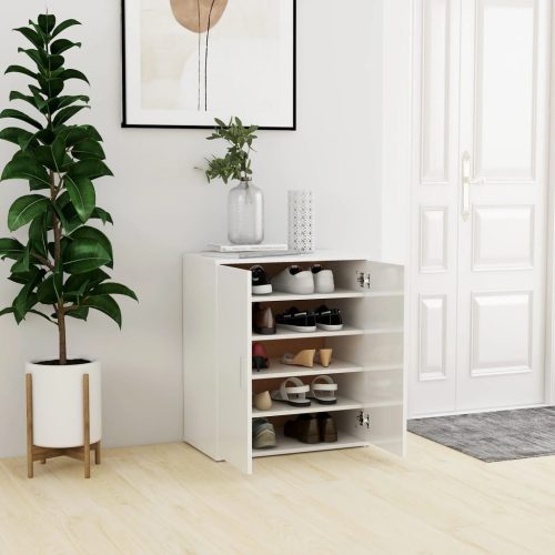 magasfényű fehér szerelt fa cipősszekrény 60 x 35 x 70 cm