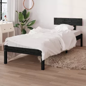 vidaXL fekete tömör fenyőfa ágykeret 90 x 200 cm