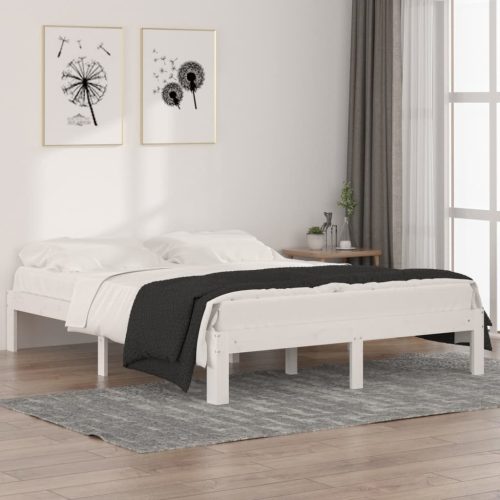 King Size fehér tömör fa ágykeret 150 x 200 cm