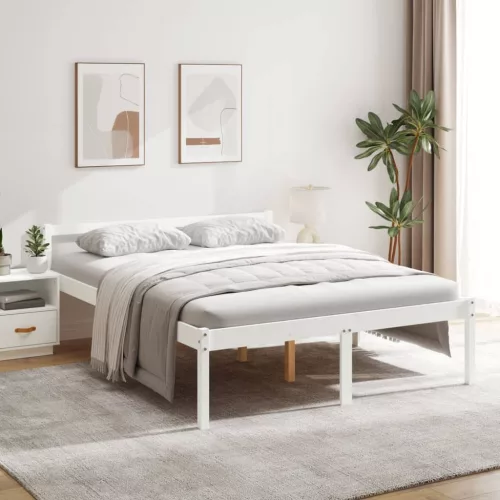 King Size fehér tömör fenyőfa ágy időseknek 150 x 200 cm