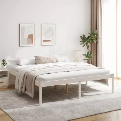 Super King Size fehér tömör fenyőfa ágy időseknek 180 x 200 cm