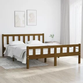 vidaXL King Size mézbarna tömör fa ágykeret 150 x 200 cm
