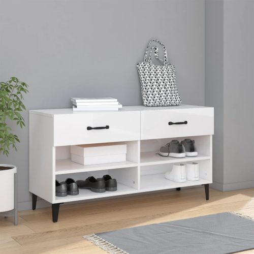 magasfényű fehér szerelt fa cipőszekrény 102x35x55 cm