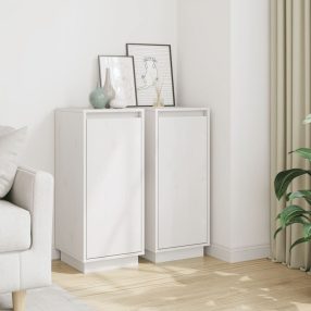   2 db fehér tömör fenyőfa tálalószekrény 31,5 x 34 x 75 cm