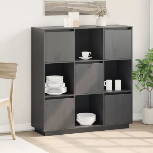 szürke tömör fenyőfa magasszekrény 110,5x35x117 cm