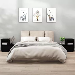   2 db fekete tömör fenyőfa éjjeliszekrény 60 x 34 x 51 cm