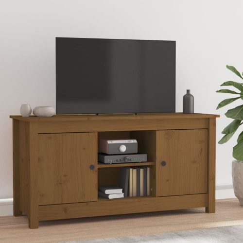 mézbarna tömör fenyőfa TV-szekrény 103 x 36,5 x 52 cm