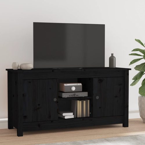 fekete tömör fenyőfa TV-szekrény 103 x 36,5 x 52 cm