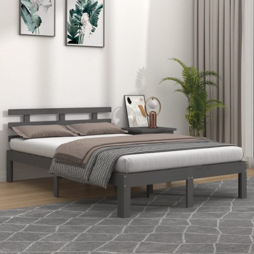 King Size szürke tömör fa ágykeret 150 x 200 cm