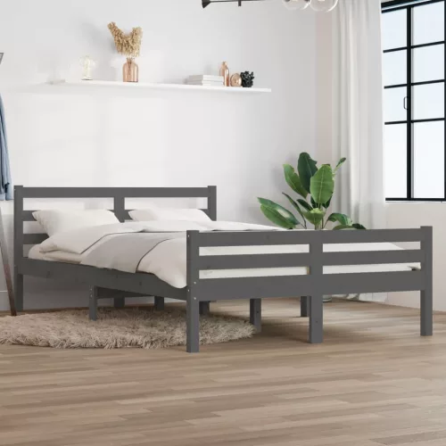vidaXL King Size szürke tömör fa ágykeret 150 x 200 cm