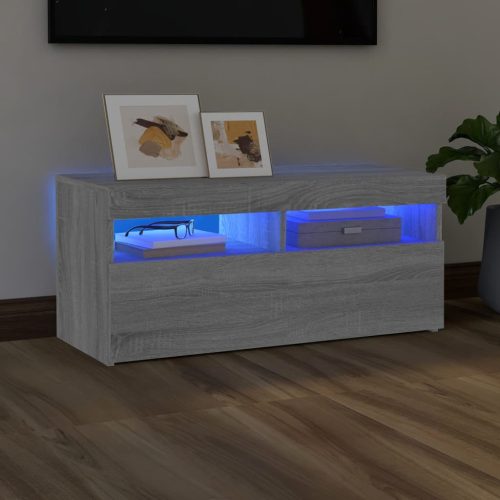  szürke sonoma színű TV-szekrény LED-világítással 90x35x40 cm