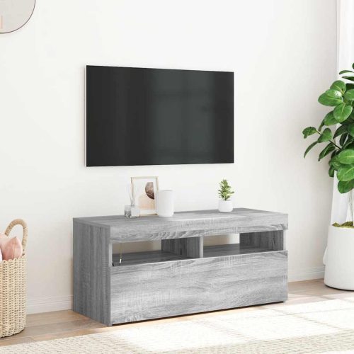 szürke sonoma színű TV-szekrény LED-világítással 90x35x40 cm