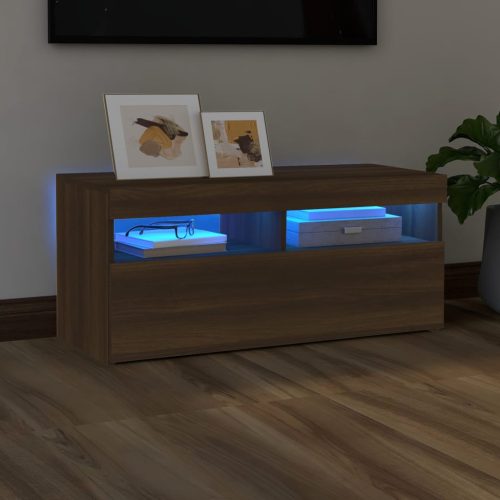 barna tölgyszínű TV-szekrény LED-világítással 90 x 35 x 40 cm