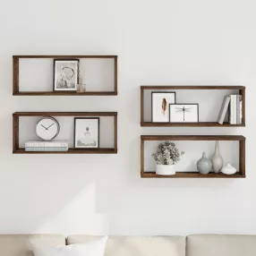   4 db füstös tölgy színű szerelt fa fali kockapolc 60x15x23 cm