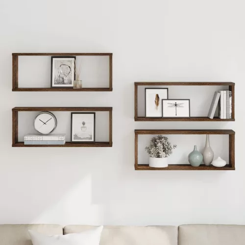 4 db füstös tölgy színű szerelt fa fali kockapolc 60x15x23 cm