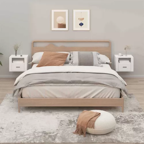 2 db magasfényű fehér fali éjjeliszekrény 50x36x40 cm