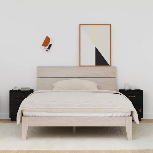 2 db fekete tömör fenyőfa éjjeliszekrény 40 x 34 x 55 cm