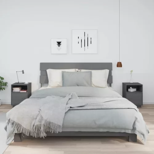 2 db szürke tömör fenyőfa éjjeliszekrény 40 x 34 x 55 cm