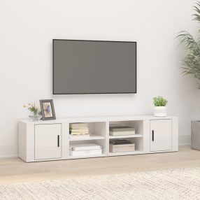  2 db magasfényű fehér szerelt fa TV-szekrény 80x31,5x36 cm
