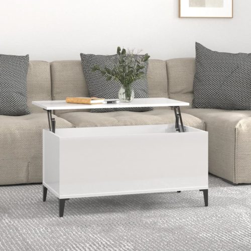 magasfényű fehér szerelt fa dohányzóasztal 90x44,5x45 cm