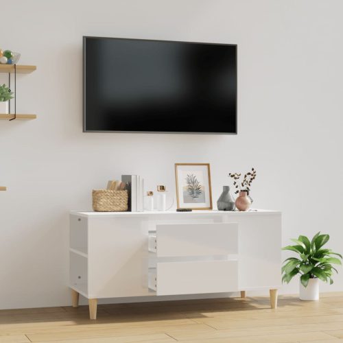  fehér magasfényű szerelt fa TV-szekrény 102x44,5x50 cm