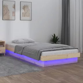 tömör fa ágykeret LED-világítással 90 x 200 cm