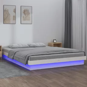   kis kétszemélyes fehér tömör fa LED-es ágykeret 120 x 190 cm