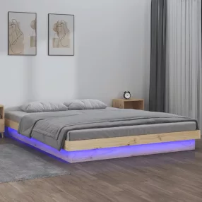 kétszemélyes tömör fa LED-es ágykeret 135 x 190 cm