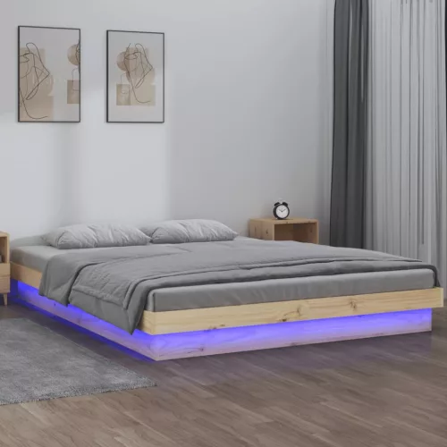 kétszemélyes tömör fa LED-es ágykeret 135 x 190 cm