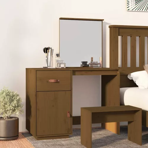 mézbarna tömör fenyőfa fésülködőasztal 95 x 50 x 134 cm