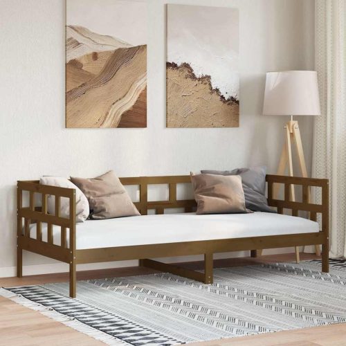 mézbarna tömör fenyőfa kanapéágy 80x200 cm