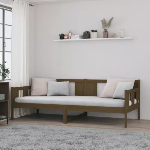 mézbarna tömör fenyőfa kanapéágy 90x200 cm