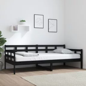 fekete tömör fenyőfa kanapéágy 90x200 cm