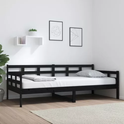 fekete tömör fenyőfa kanapéágy 90x200 cm